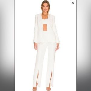 NWT Johnathan Simkhai Satin Combo Front-slit trousers White, Size 8